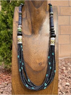 Tommy Rosita Singer T R Sterling Silver Multi Strand Lapis Bead Necklace 28